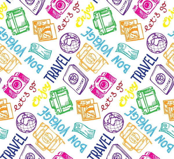 Elle çizilmiş vektör seyahat set. Vektör çizim. Seyahat gidelim