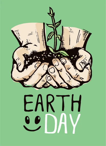Ihmisen käsi vihreällä versolla. Hoito ja ympäristön kehittäminen. Ekologian käsite. Vektori kuva tasainen muotoilu. Maan päivä. Tallenna maa tai mene vihreä maa symboli käsite vektori. Sarjakuva vektori Kuva kädet pitävä planeetta Earth. Doodle vihreä — vektorikuva
