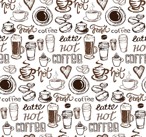 Handritad kaffe set. Latte med pumpa vektorillustration. — Stock vektor