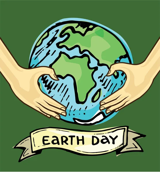 Menschliche Hand, die einen grünen Spross hält. Pflege und Umweltentwicklung. Ökologiekonzept. Vektor Illustration flaches Design. Tag der Erde. save earth oder go green earth symbol concept vektor. Cartoon-Vektorbild einer Hand, die den Planeten Erde hält. Kritzelgrün — Stockvektor