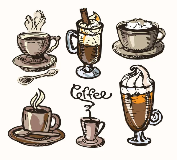 coffee collection - hand drawn illustration. Hand drawn coffee set. Sweet dessert