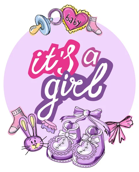 Set of baby shower design vector illustration, hand drawn baby set. Baby born card. It' a boy!  It's a girl — Stock Vector