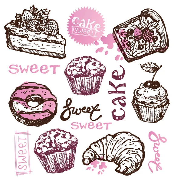 Handgezeichnete Doodle Dessert Illustration. — Stockvektor