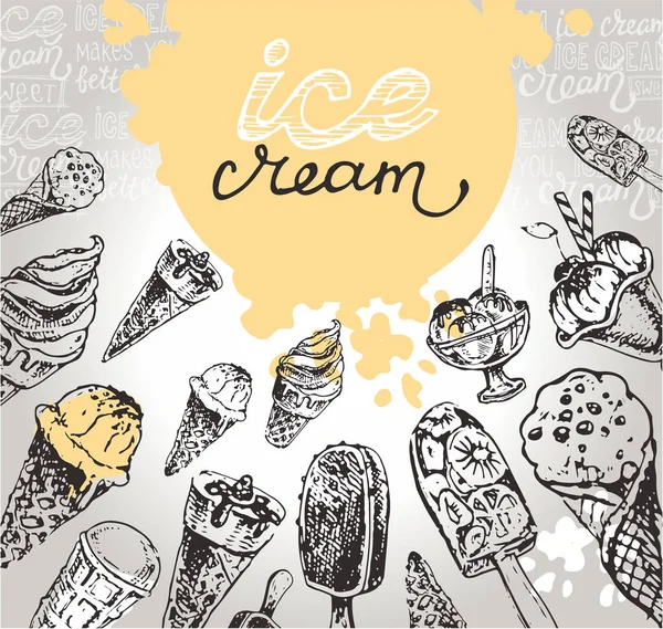 Illustration de crème glacée gribouillée dessinée à la main. La crème glacée est toujours une bonne idée . — Image vectorielle