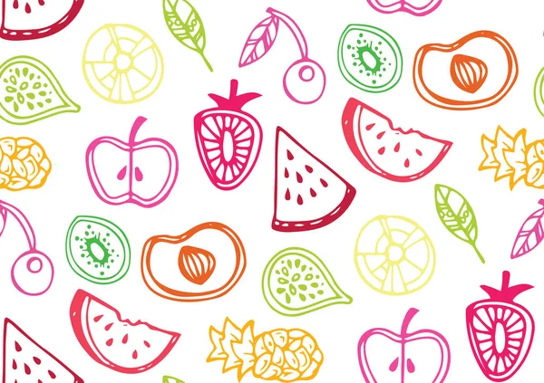 Hand drawn doodle pattern with fruits. — Stock Vector