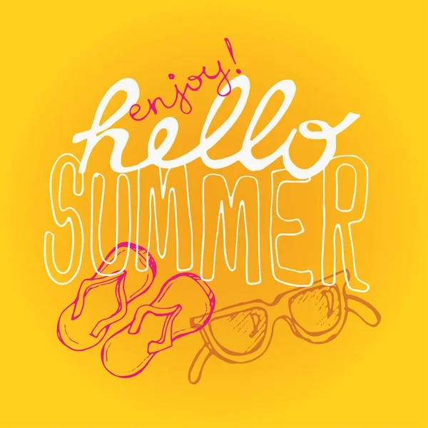 手描き夏のベクトルを設定します。手描き落書きベクトル夏バナー。夏のテンプレートのバナーです。こんにちは、夏!ベクトル図. — ストックベクタ