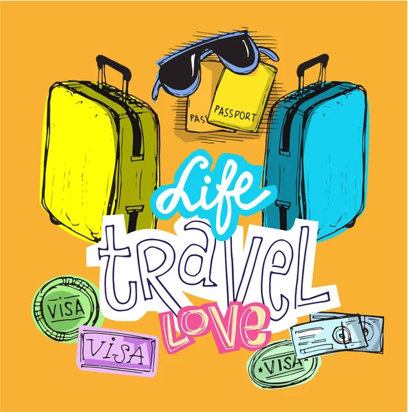 Elle çizilmiş vektör seyahat set. Vektör çizim. Seyahat gidelim