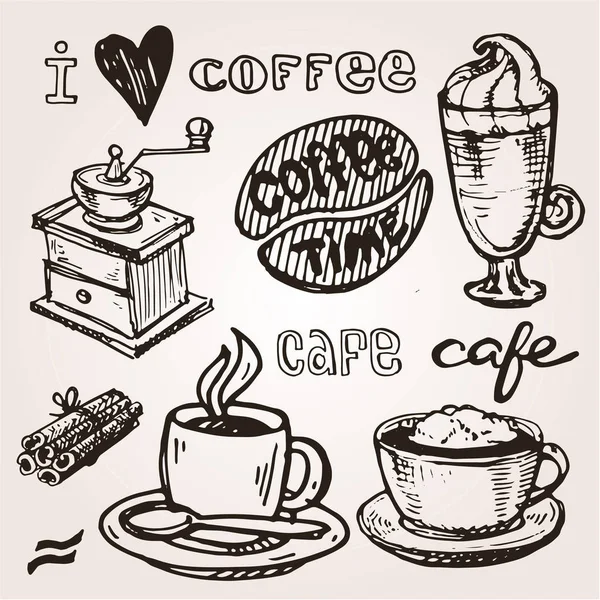 手描きのコーヒー セット。ベクトル図. — ストックベクタ