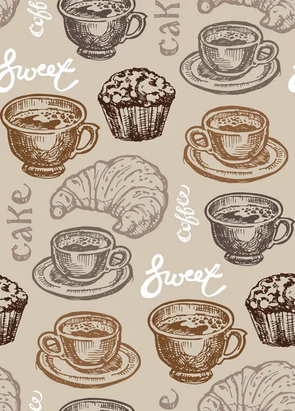 Χέρι συρμένο doodle μοτίβο με φλιτζάνι καφέ — Διανυσματικό Αρχείο
