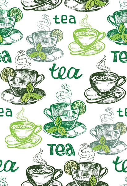 Ręcznie rysowane doodle wzór filiżankę herbaty — Wektor stockowy