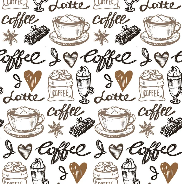 Hand getrokken koffie set. Vectorillustratie. — Stockvector