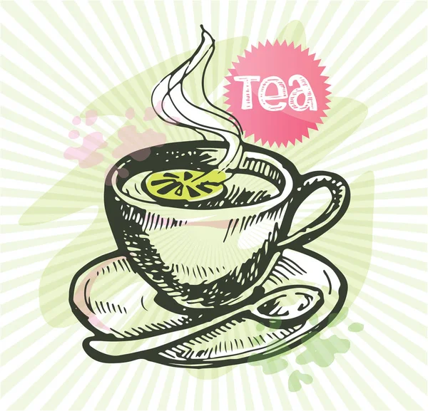 Hand drawn doodle tea illustration. Lemon and mint — Stock Vector