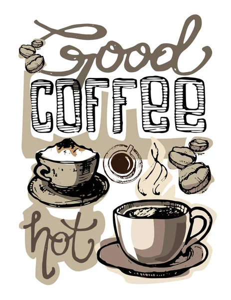 Handgezeichnetes Kaffeeservice vorhanden. Latte mit Kürbisvektorillustration. — Stockvektor