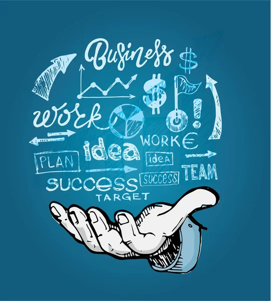 Business concept vectorillustratie. Het creëren van pad naar succes. Hand getrokken doodle grafisch bedrijf illustratie. — Stockvector