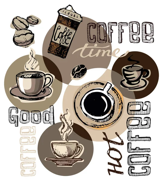 Conjunto de café desenhado à mão. Ilustração vetorial . —  Vetores de Stock