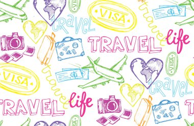 Elle çizilmiş vektör seyahat set. Vektör çizim. Logo koymak seyahat. Seyahat Acentası macera yaratıcı işareti. 