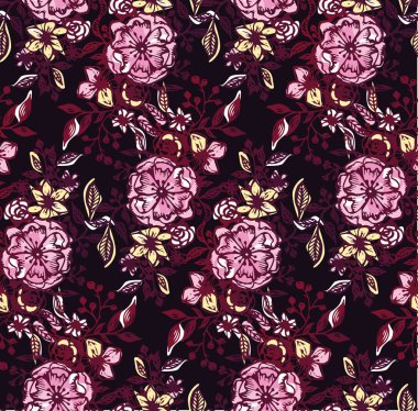 Vintage çiçek seamless modeli el ile çiçek çizilmiş. Vektör çizim