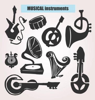 çizilmiş doodle müzik aletleri El.