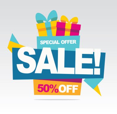 Yaz satışı büyük başlığı. Satılık 50off. Vektör çizim.