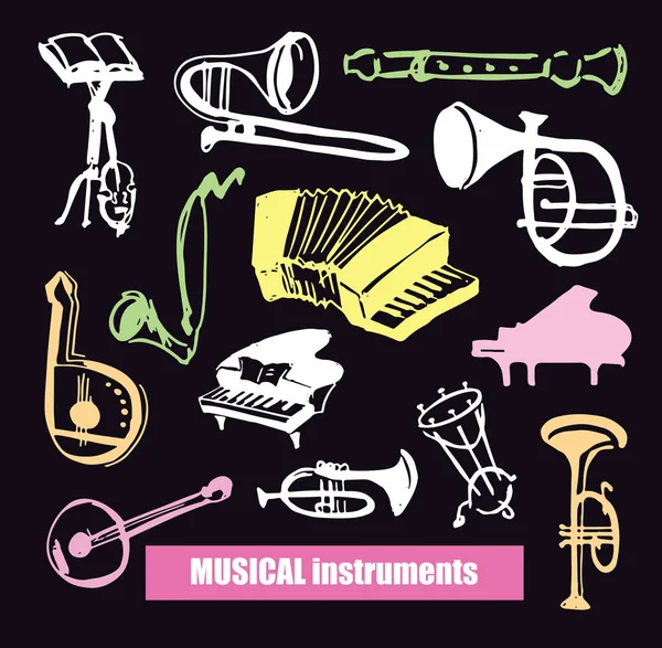 çizilmiş doodle müzik aletleri El.