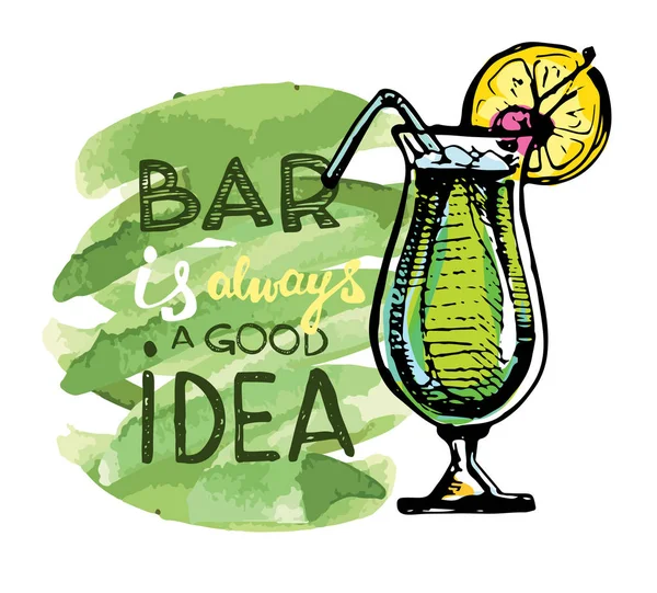 Cocktail set. Element för den grafiska formgivningen av menyn barer, restauranger, inbjudningar, meddelanden. Handritad skiss uppsättning alkoholhaltiga drinkar. Cocktail är alltid en bra idé. — Stock vektor