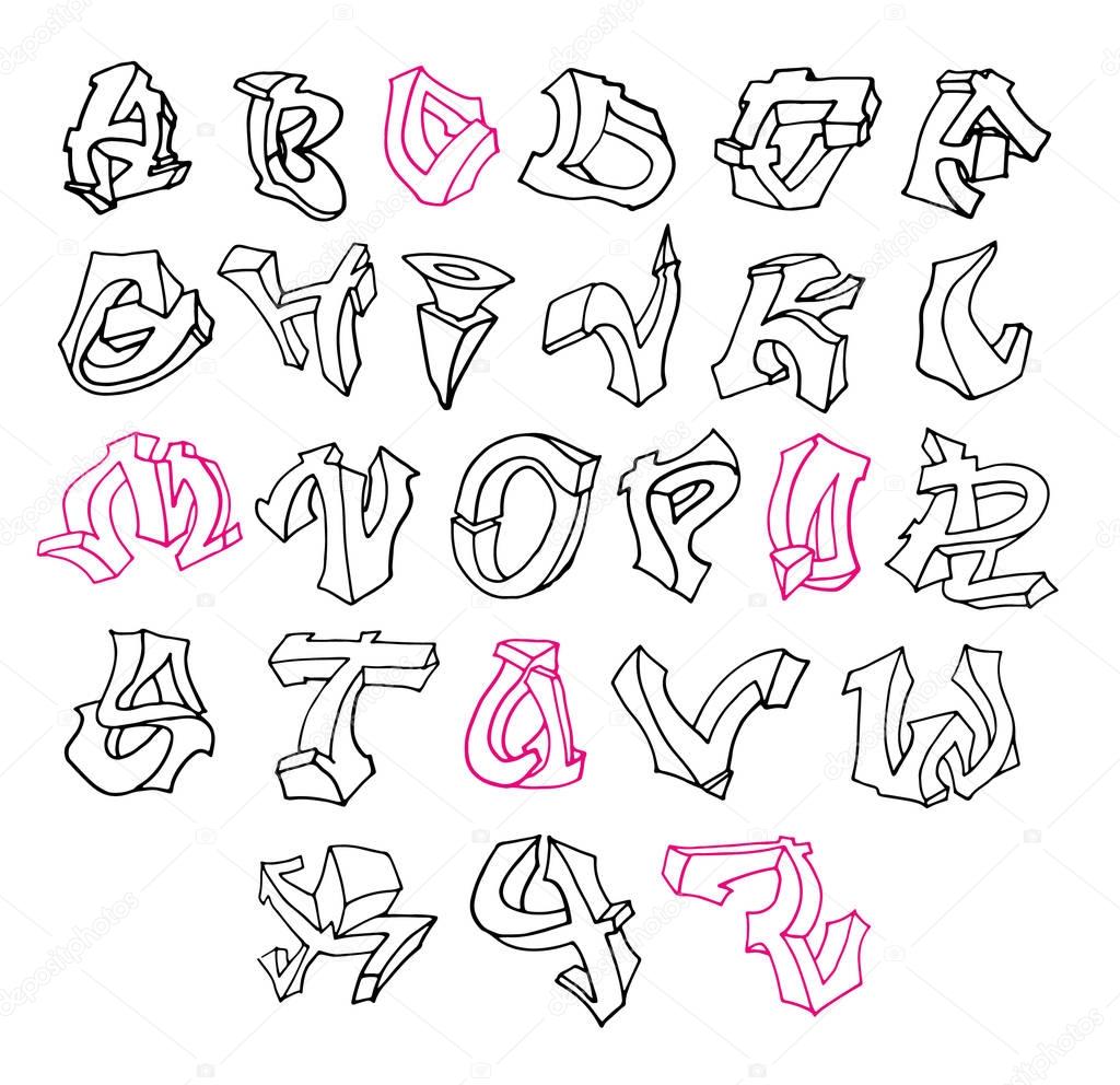 Hand drawn doodle alphabet. Abc. Letters.