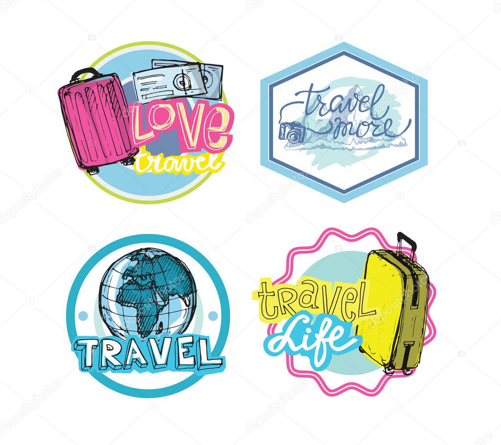 Travel logo set. Travel agency adventure creative sign. 