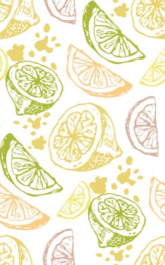 Elle çizilmiş doodle desen ile limon, limon, portakal