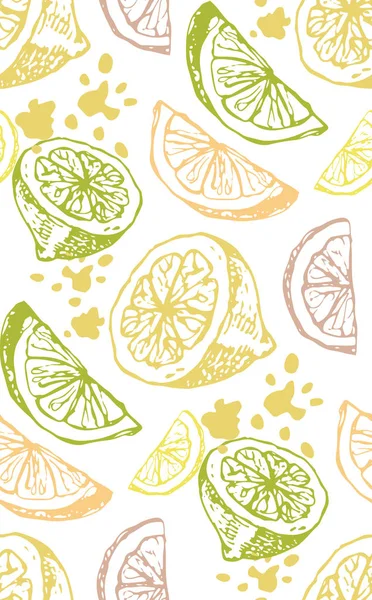 Elle çizilmiş doodle desen ile limon, limon, portakal