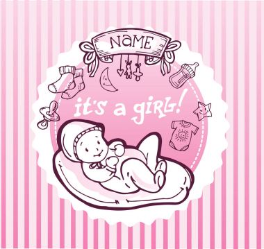 Bebek duş tasarım vektör çizim, elle çizilmiş bebek seti.