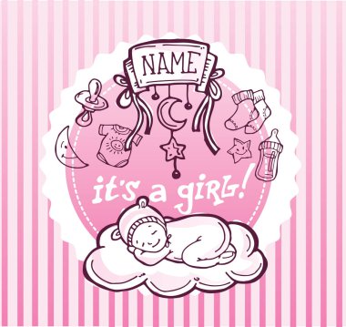 Bebek duş tasarım vektör çizim, elle çizilmiş bebek seti.