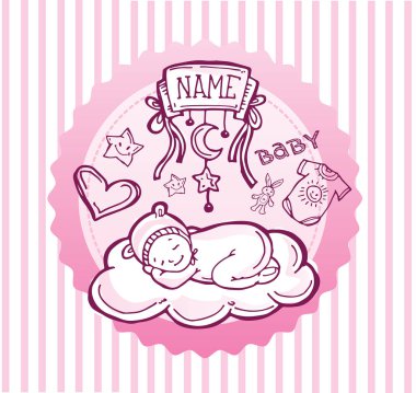 Bebek duş tasarım vektör çizim, elle çizilmiş bebek seti.