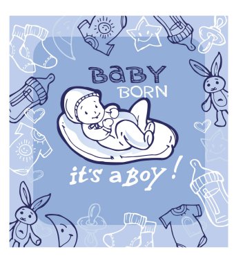 Doğan bebek doodle küme. Bebek duş set. Vektör çizim. Onun bir çocuk!