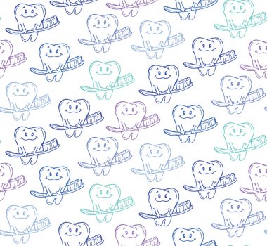 Elle çizilmiş doodle desen diş ve fırça ile. 