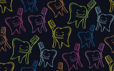 Elle çizilmiş doodle desen diş ve fırça ile. 