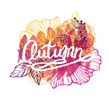 Dört mevsim tipografik afiş. Sonbahar poster. Vektör çizim Eps 10