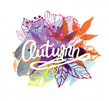 Dört mevsim tipografik afiş. Sonbahar poster. Vektör çizim Eps 10