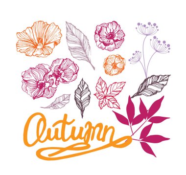 Dört mevsim tipografik afiş. Sonbahar poster. Vektör çizim Eps 10