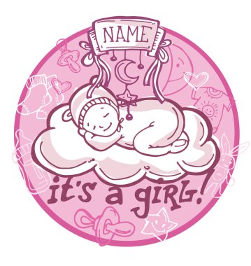 Doğan bebek. Bebek duş doodle şablonu.