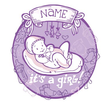 Doğan bebek. Bebek duş doodle şablonu.