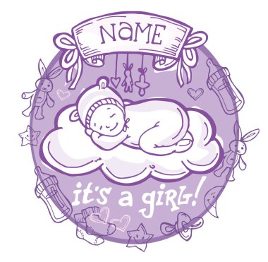 Doğan bebek. Bebek duş doodle şablonu.