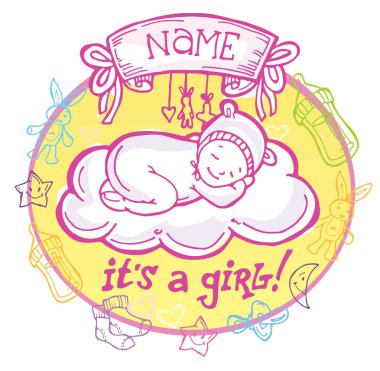 Doğan bebek. Bebek duş doodle şablonu.