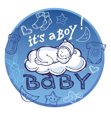 Doğan bebek. Bebek duş doodle şablonu.