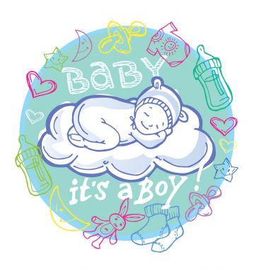 Doğan bebek. Bebek duş doodle şablonu.