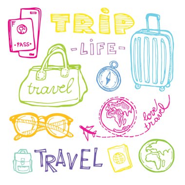 Elle çizilmiş doodle seyahat illüstrasyon