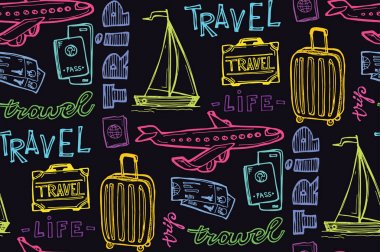 Elle çizilmiş doodle seyahat illüstrasyon