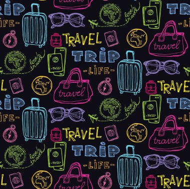 Elle çizilmiş doodle seyahat illüstrasyon