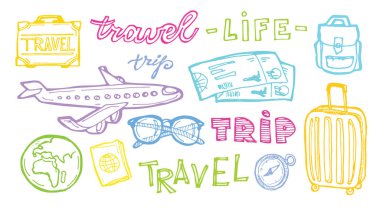 Elle çizilmiş doodle seyahat illüstrasyon