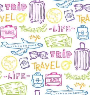 Elle çizilmiş doodle seyahat illüstrasyon