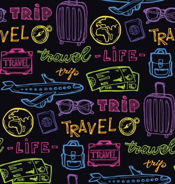 Elle çizilmiş doodle seyahat illüstrasyon